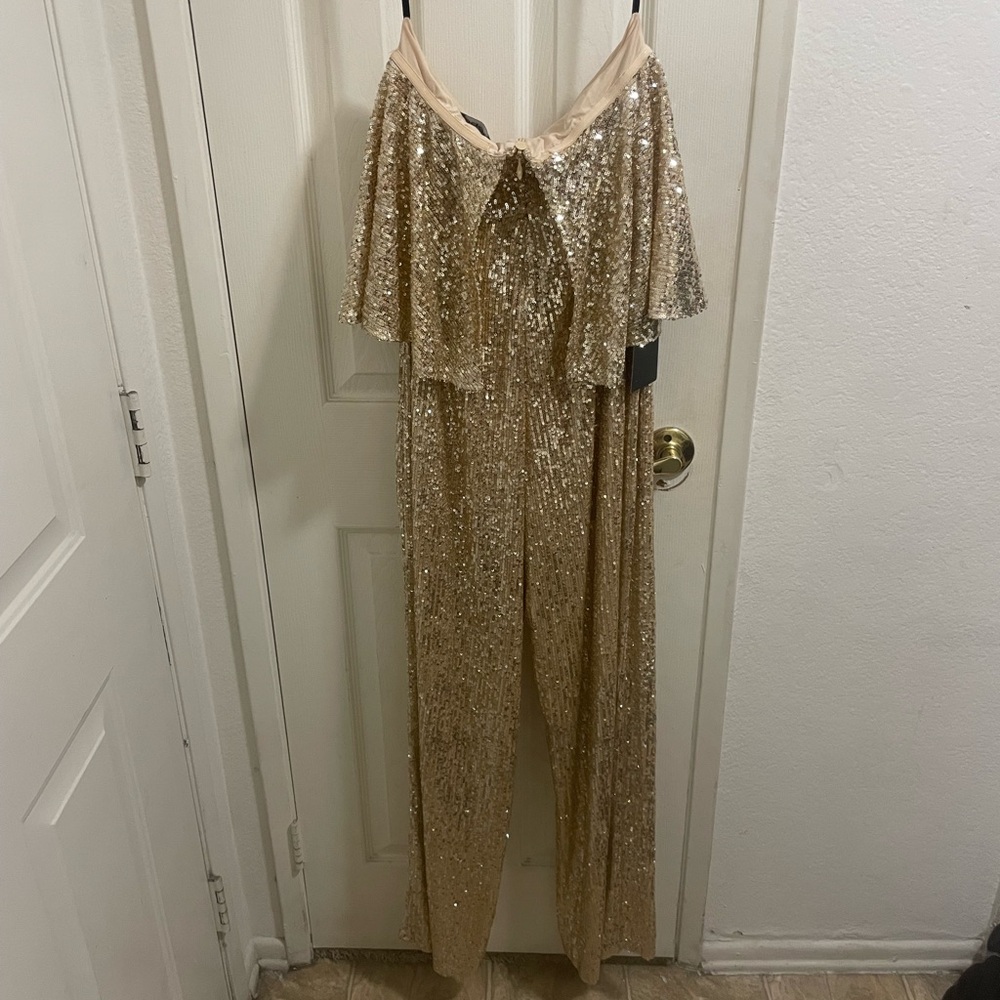 Gold Sequin Jumpsuit with Cape